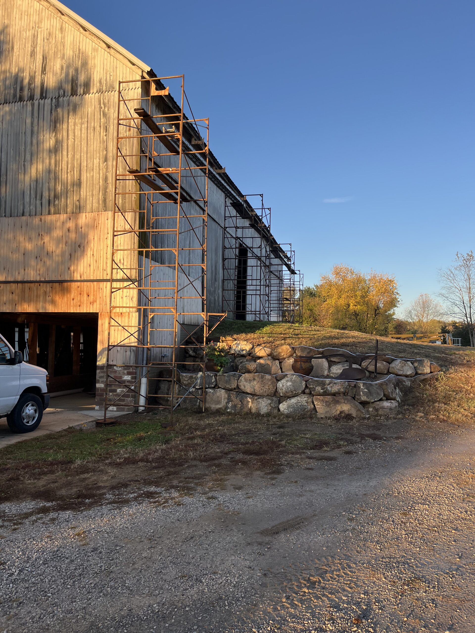 Scaffolding used while repairing the barn